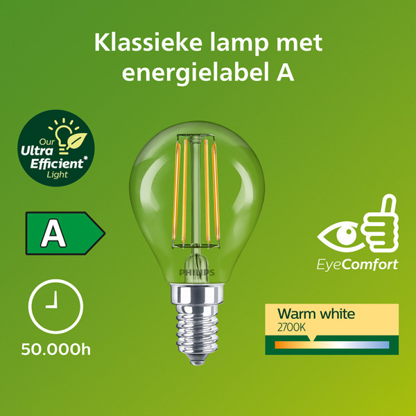 Philips LED lamp E14 | UltraEfficient | Kogel G45 | Filament | 2700K | 2.3W (40W) LPH03816 - 2