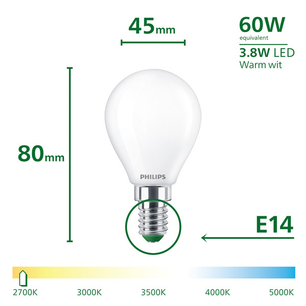 Philips LED lamp E14 | UltraEfficient | Kogel P45 | Mat | 2700K | 3.8W (60W) LPH04555 - 3