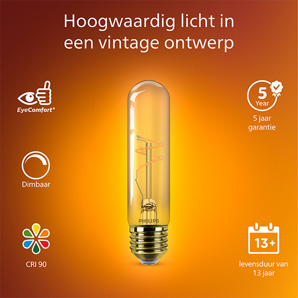 Philips LED lamp E27 | Buis T32 | Filament | Goud | 1800K | Dimbaar | 3.1W (25W) LPH04108 - 2