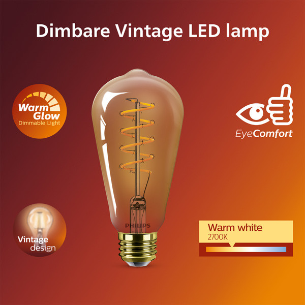 Philips LED lamp E27 | Edison ST64 | Filament | 2200-2700K | WarmGlow | 7W (50W) LPH03894 - 2
