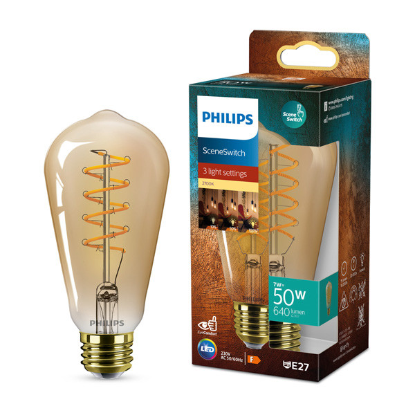 Philips LED lamp E27 | Edison ST64 | Filament | 2700K | SceneSwitch | 7W (50W) LPH03888 - 1
