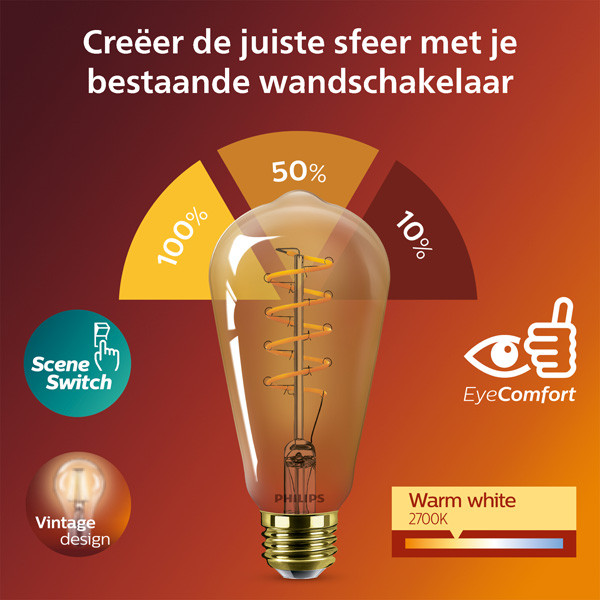 Philips LED lamp E27 | Edison ST64 | Filament | 2700K | SceneSwitch | 7W (50W) LPH03888 - 2