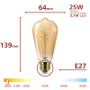 Philips LED lamp E27 | Edison ST64 | Filament | Goud | 1800K | Dimbaar | 3.1W (25W) LPH04104 - 3