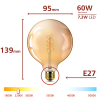 Philips LED lamp E27 | Globe G125 | Filament | Goud | 2200K | Dimbaar | 7.3W (60W) LPH04086 - 3