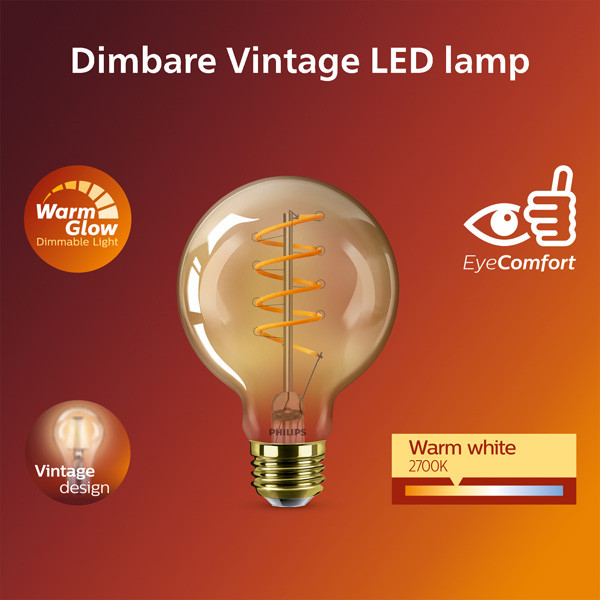 Philips LED lamp E27 | Globe G95 | Filament | 2200-2700K | WarmGlow | 7W (50W) LPH03896 - 2