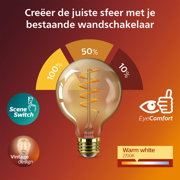 Philips LED lamp E27 | Globe G95 | Filament | 2700K | SceneSwitch | 7W (50W) LPH03890 - 2