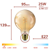 Philips LED lamp E27 | Globe G95 | Filament | Goud | 1800K | Dimbaar | 3.1W (25W) LPH04100 - 3
