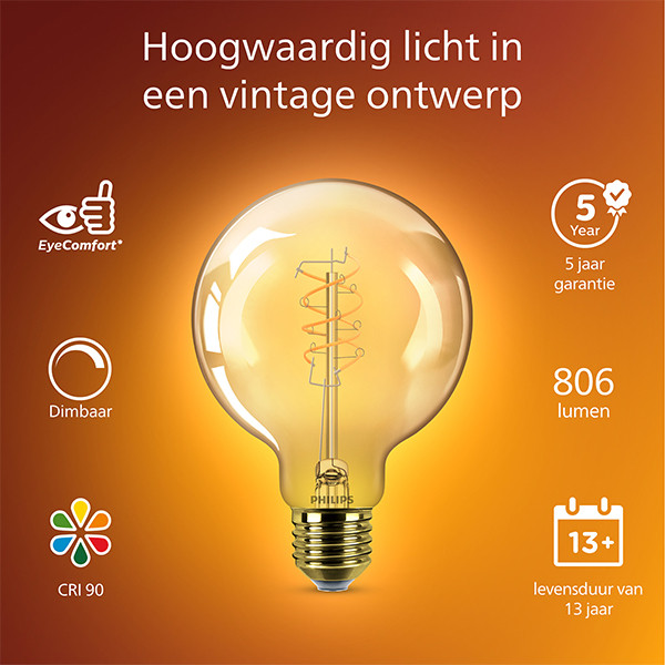 Philips LED lamp E27 | Globe G95 | Filament | Goud | 2200K | Dimbaar | 7.3W (60W) LPH04102 - 2
