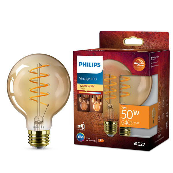 Philips LED lamp E27 | Globe G95 | WarmGlow | Amber | Filament | 2200-2700K | 7W (50W)  LPH03896 - 1
