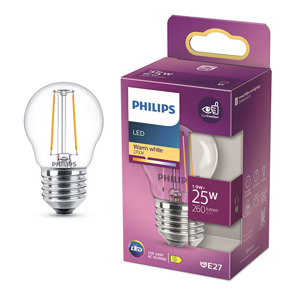 Philips LED lamp E27 | Kogel P45 | Filament | 2700K | 1.9W (25W) LPH04182 - 1