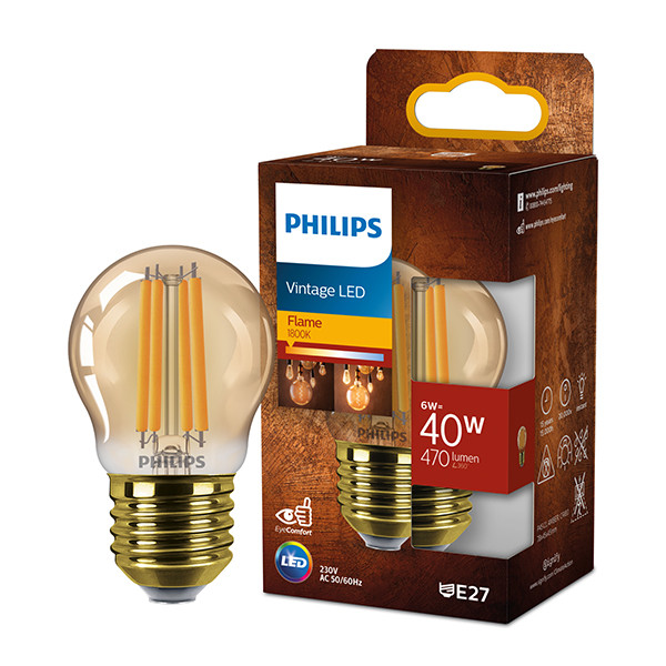 Philips LED lamp E27 | Kogel P45 | Filament | Goud | 1800K | 6W (40W) LPH03322 - 1