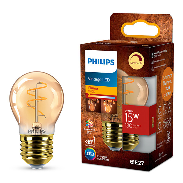Philips LED lamp E27 | Kogel P45 | Filament | Goud | 1800K | Dimbaar | 2.7W (15W) LPH04116 - 1
