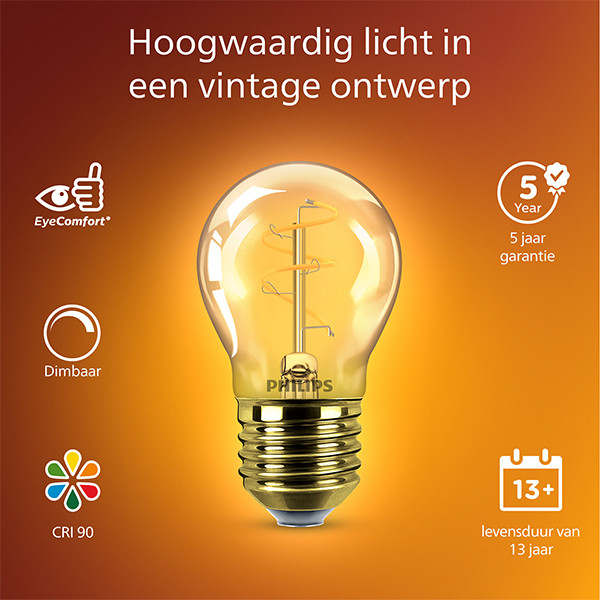 Philips LED lamp E27 | Kogel P45 | Filament | Goud | 1800K | Dimbaar | 2.7W (15W) LPH04116 - 2