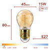 Philips LED lamp E27 | Kogel P45 | Filament | Goud | 1800K | Dimbaar | 2.7W (15W) LPH04116 - 3