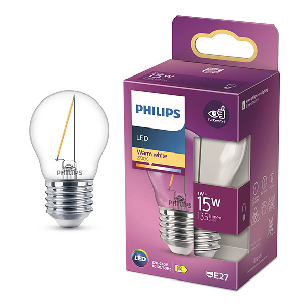 Philips LED lamp E27 | Kogel P45 | Filament | Helder | 2700K | 1W (15W) LPH04151 - 1