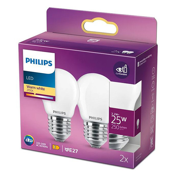 Philips LED lamp E27 | Kogel P45 | Mat | 2700K | 2.2W (25W) | 2 stuks  LPH02366 - 1