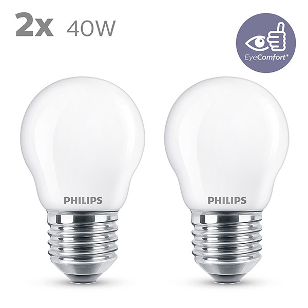 Philips LED lamp E27 | Kogel P45 | Mat | 2700K | 3.4W (40W) | 2 stuks LPH04208 - 2