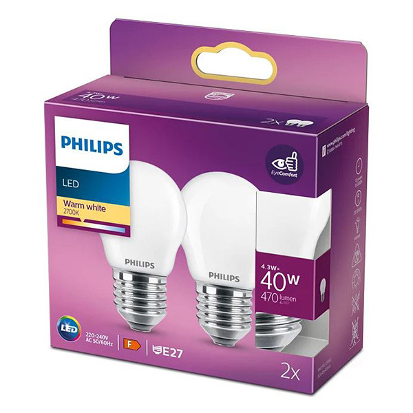 Philips LED lamp E27 | Kogel P45 | Mat | 2700K | 4.3W (40W) | 2 stuks  LPH02367 - 1