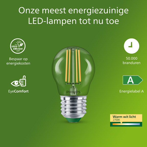 Philips LED lamp E27 | Kogel P45 | Ultra Efficient | Filament | Helder | 2700K | 1.2W (25W) LPH04569 - 2