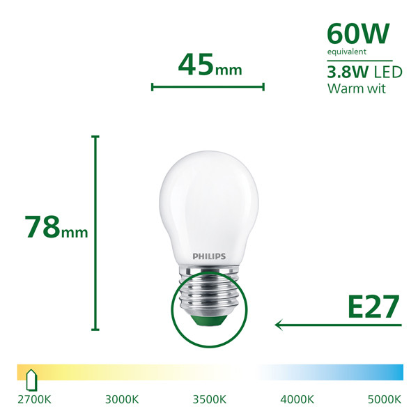 Philips LED lamp E27 | Kogel P45 | Ultra Efficient | Mat | 2700K | 3.8W (60W) LPH04559 - 3