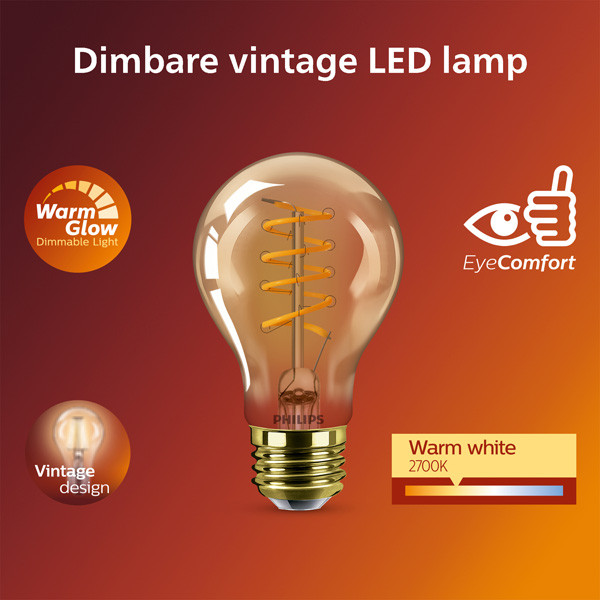 Philips LED lamp E27 | Peer A60 | Filament | 2200-2700K | WarmGlow | 7W (50W) LPH03892 - 2