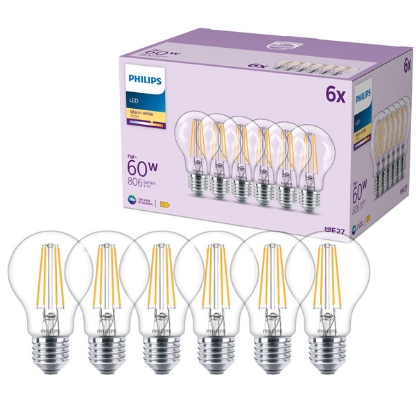 Philips LED lamp E27 | Peer A60 | Filament | 2700K | 7W (60W) 6 stuks LPH04841 - 1