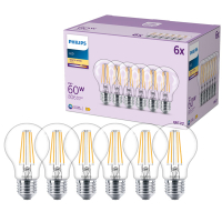 Philips LED lamp E27 | Peer A60 | Filament | 2700K | 7W (60W) 6 stuks LPH04841
