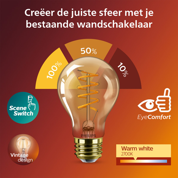 Philips LED lamp E27 | Peer A60 | Filament | 2700K | SceneSwitch | 7W (50W) LPH03886 - 2
