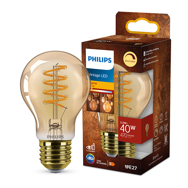 Philips LED lamp E27 | Peer A60 | Filament | Goud | 2200K | Dimbaar | 5.5W (40W)  LPH03294 - 1