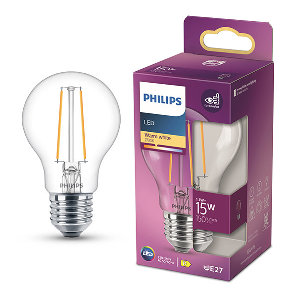 Philips LED lamp E27 | Peer A60 | Filament | Helder | 2700K | 1.1W (15W) LPH04153 - 1