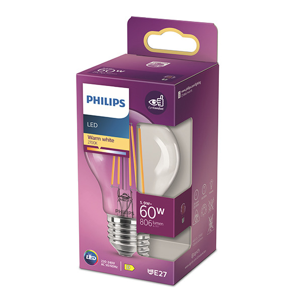 Philips LED lamp E27 | Peer A60 | Filament | Helder | 2700K | 5.9W (60W) LPH04239 - 3