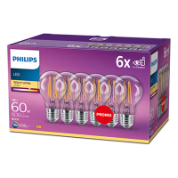 Philips LED lamp E27 | Peer A60 | Filament | Helder | 2700K | 7W (60W) | 6 stuks  LPH02681