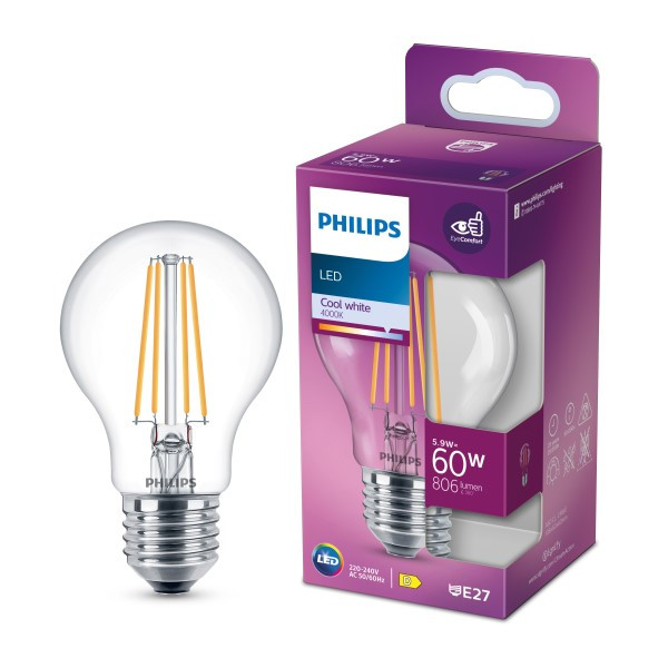 Philips LED lamp E27 | Peer A60 | Helder | 4000K | 5.9W (60W) LPH04984 - 1