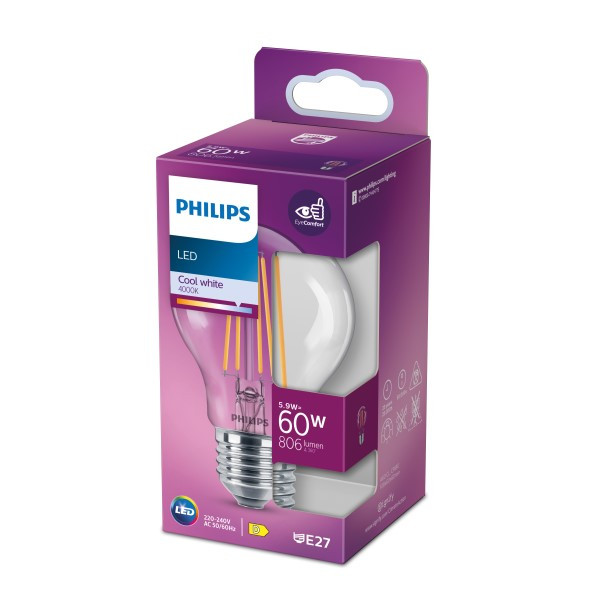 Philips LED lamp E27 | Peer A60 | Helder | 4000K | 5.9W (60W) LPH04984 - 2