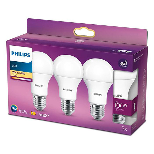 Philips LED lamp E27 | Peer A60 | Mat | 2700K | 13W (100W) | 3 stuks  LPH02329 - 1