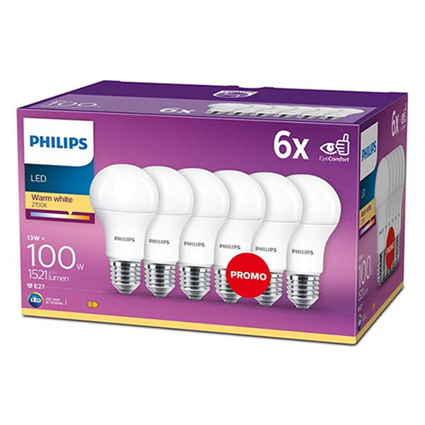 Philips LED lamp E27 | Peer A60 | Mat | 2700K | 13W (100W) | 6 stuks  LPH03083 - 1