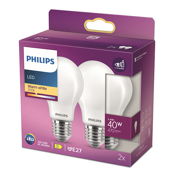 Philips LED lamp E27 | Peer A60 | Mat | 2700K | 3.4W (40W) | 2 stuks LPH04217 - 3