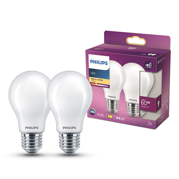 Philips LED lamp E27 | Peer A60 | Mat | 2700K | 5.9W (60W) | 2 stuks LPH04244 - 1