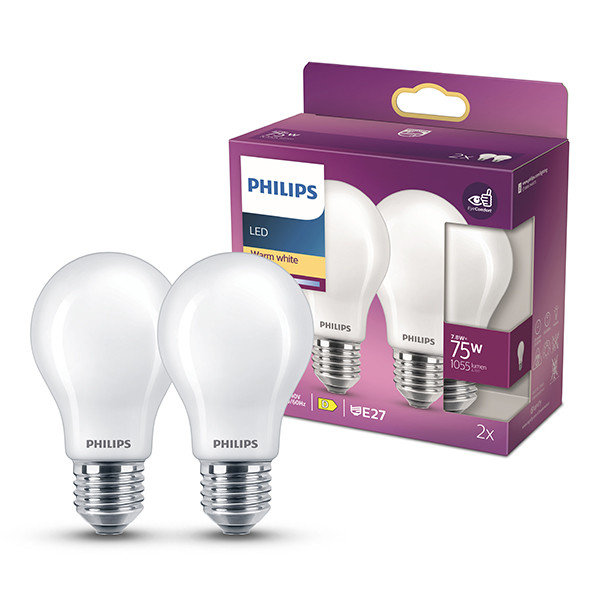 Philips LED lamp E27 | Peer A60 | Mat | 2700K | 7.8W (75W) | 2 stuks LPH04262 - 1