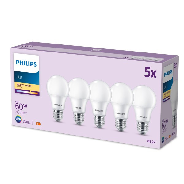 Philips LED lamp E27 | Peer A60 | Mat | 2700K | 8W (60W) | 5 stuks LPH04990 - 1