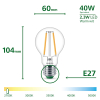Philips LED lamp E27 | Peer A60 | Ultra Efficient | Filament | Helder | 2700K | 2.3W (40W)	 | 2 stuks LPH04088 - 3