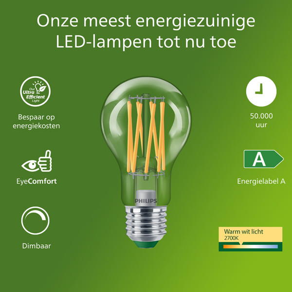 Philips LED lamp E27 | Peer A60 | Ultra Efficient | Filament | Helder | 2700K | Dimbaar | 5.2W (75W) LPH04545 - 2