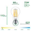 Philips LED lamp E27 | Peer A60 | Ultra Efficient | Filament | Helder | 2700K | Dimbaar | 5.2W (75W) LPH04545 - 3