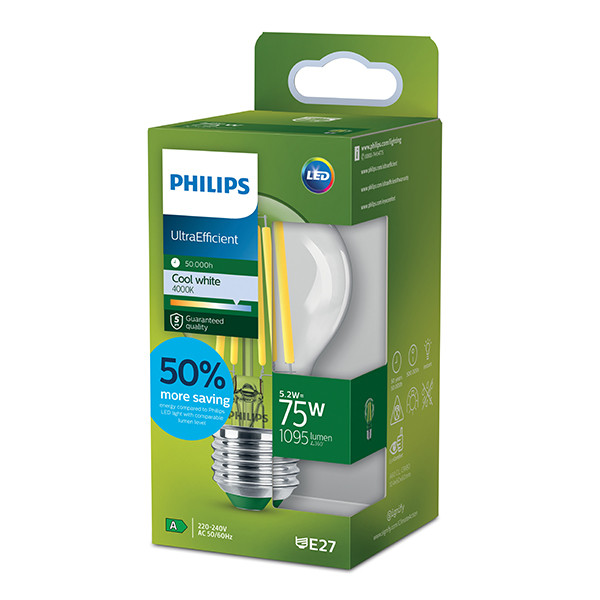 Philips LED lamp E27 | Peer A60 | Ultra Efficient | Filament | Helder | 4000K | 5.2W (75W) LPH04094 - 9