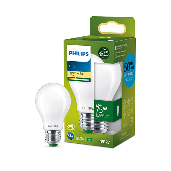Philips LED lamp E27 | Peer A60 | Ultra Efficient | Mat | 2700K | 5.2W (75W)  LPH03302 - 1