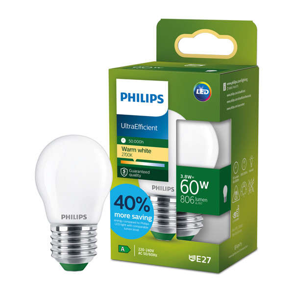 Philips LED lamp E27 | UltraEfficient | Kogel P45 | Mat | 2700K | 3.8W (60W) LPH04559 - 1