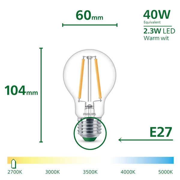 Philips LED lamp E27 | UltraEfficient | Peer A60 | Filament | 2700K | 2.3W (40W) | 6 stuks LPH03971 - 3