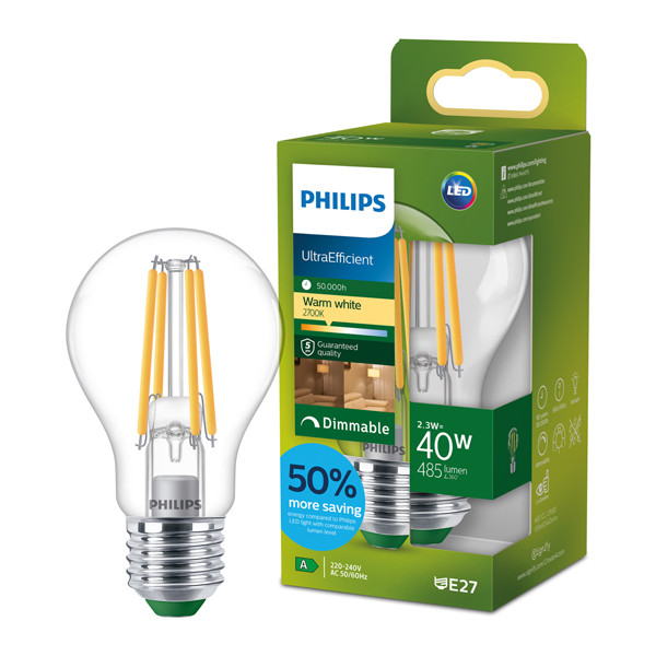 Philips LED lamp E27 | UltraEfficient | Peer A60 | Filament | 2700K | 2.3W (40W) LPH04541 - 1