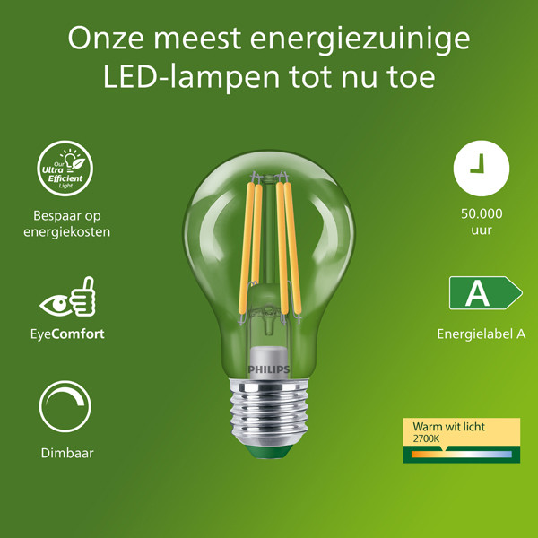 Philips LED lamp E27 | UltraEfficient | Peer A60 | Filament | 2700K | 2.3W (40W) LPH04541 - 2