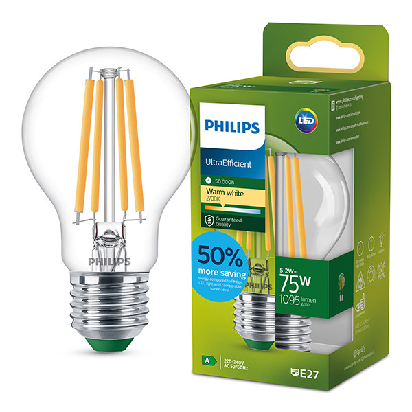 Philips LED lamp E27 | UltraEfficient | Peer A60 | Filament | 2700K | 5.2W (75W) LPH04092 - 1